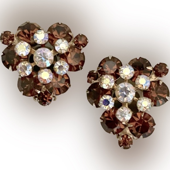 Verified JULIANA D&E Vintage Rootbeer Topaz AB Florette Rhinestone Earrings - Picture 1 of 6